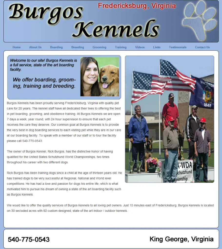 a Screengrab of the Burgos Kennels Website from 2012 a Screengrab of the Burgos Kennels Website from 2012