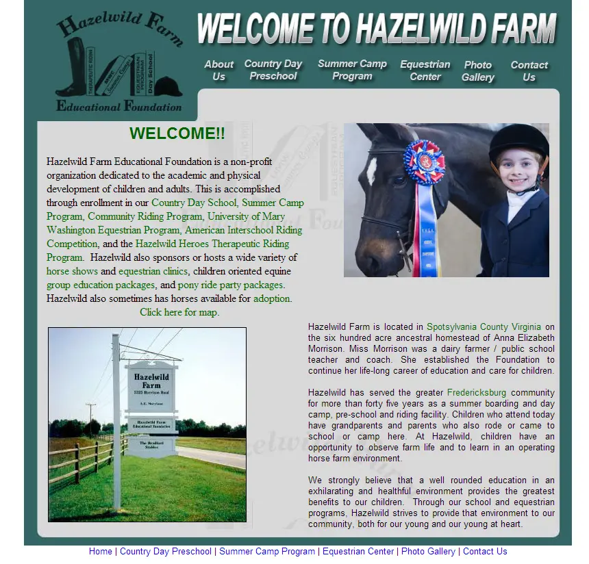 a Screenshot of Hazelwild Farm Educational Center Website from 2010 a Screenshot of Hazelwild Farm Educational Center Website from 2010