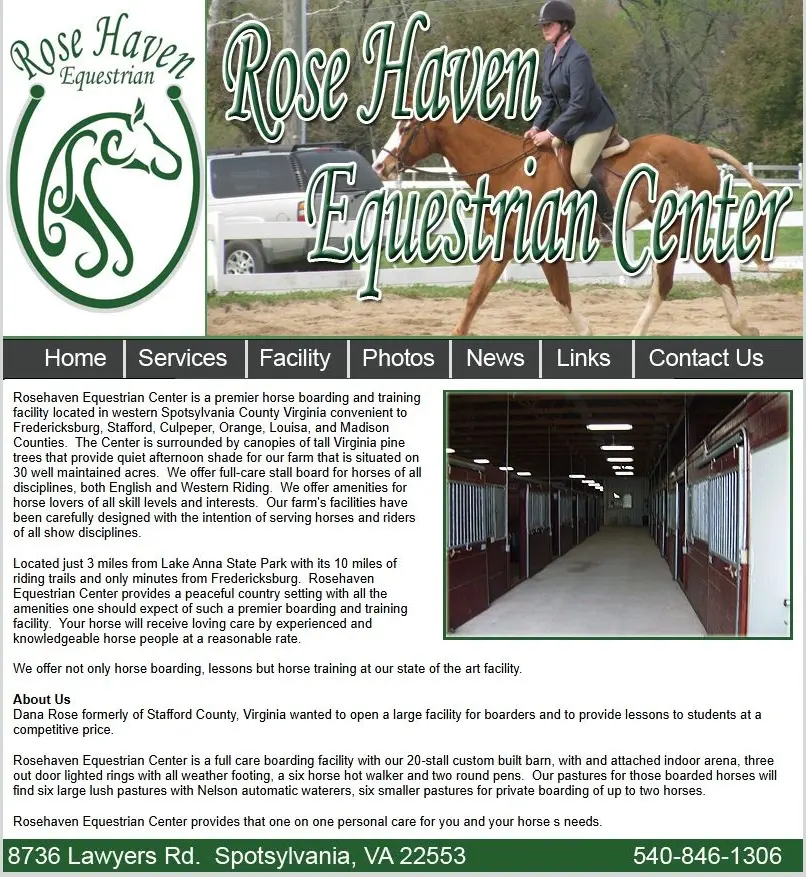 a Screenshot of Rose Haven Equestrian Center Website from 2009 a Screenshot of Rose Haven Equestrian Center Website from 2009