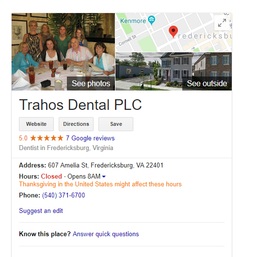Trahos Dental Google Business Profile