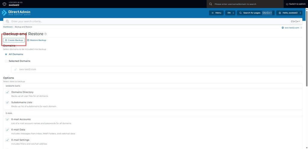 Create Backup Restore