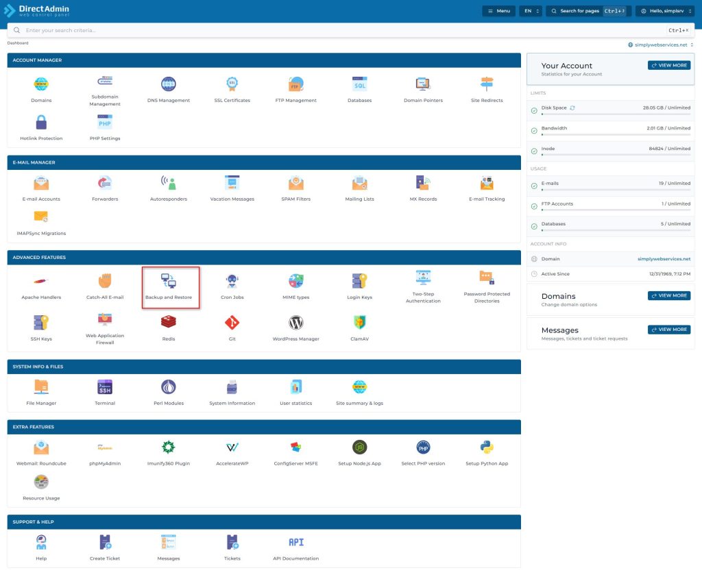 Directadmin Backup and Restore