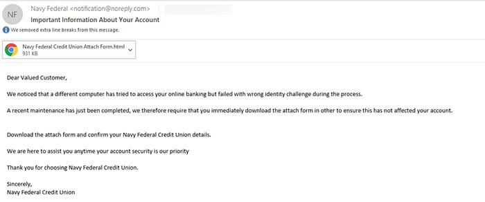 NFCU Spear-Phishing Email