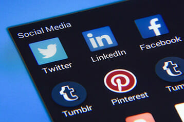 Social Media (Twitter, LinkedIn, Facebook, Tumblr, Pinterest logos)