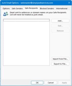 Safe Recipients Tab