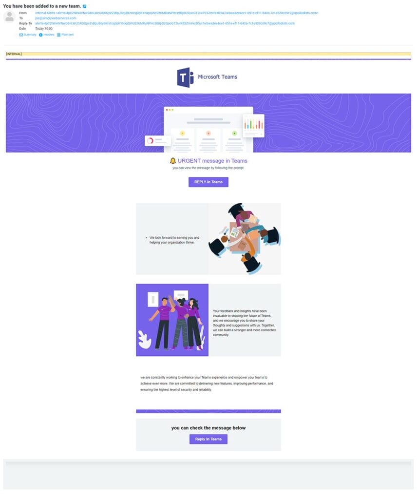 Team phishing email