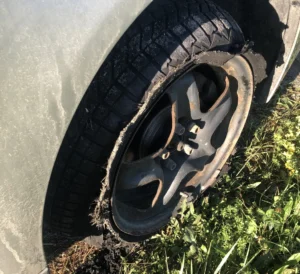 Blown and Shredded Car Tire
