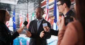 a Politician Speaking with Journalists