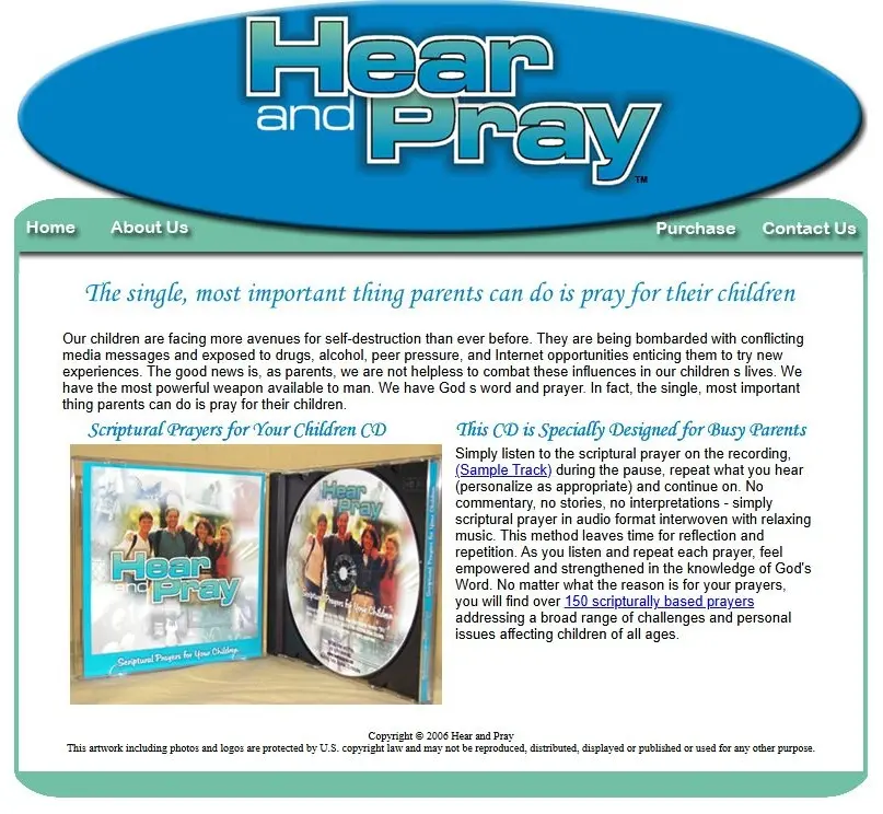 a Screenshot of Hear and Pray Website from 2008 a Screenshot of Hear and Pray Website from 2008