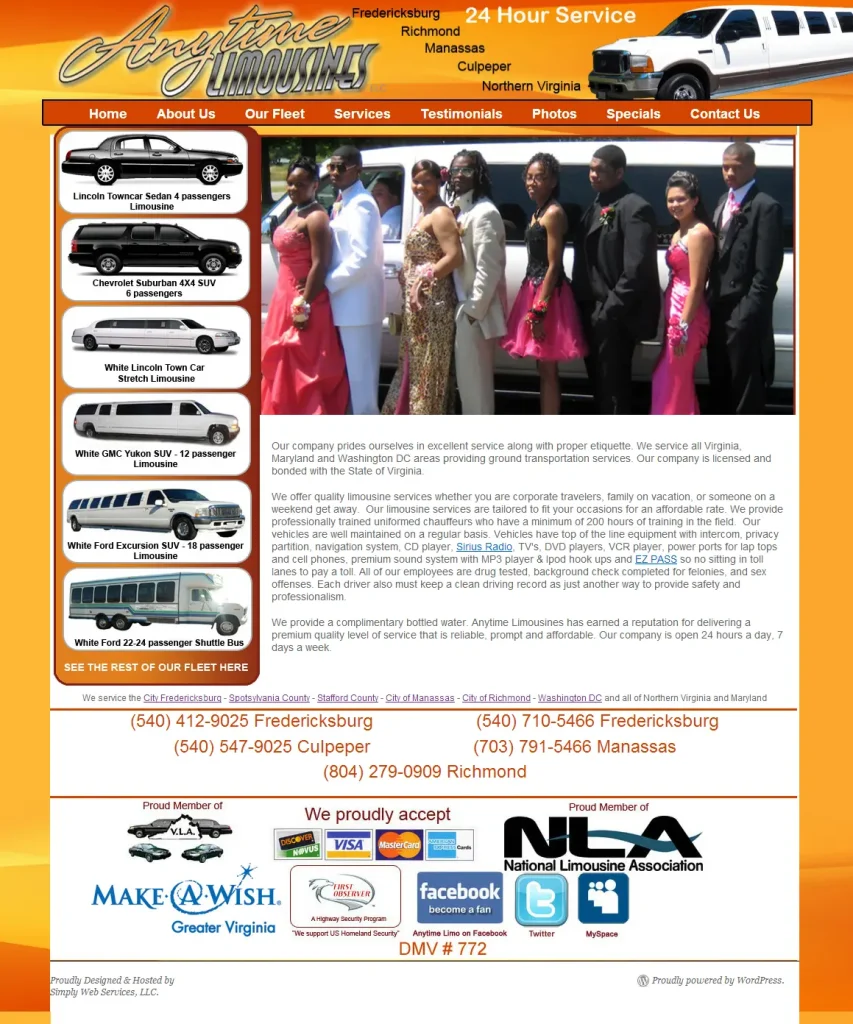 a Screenshot of the Anytime Limousine Llc Website from 2013