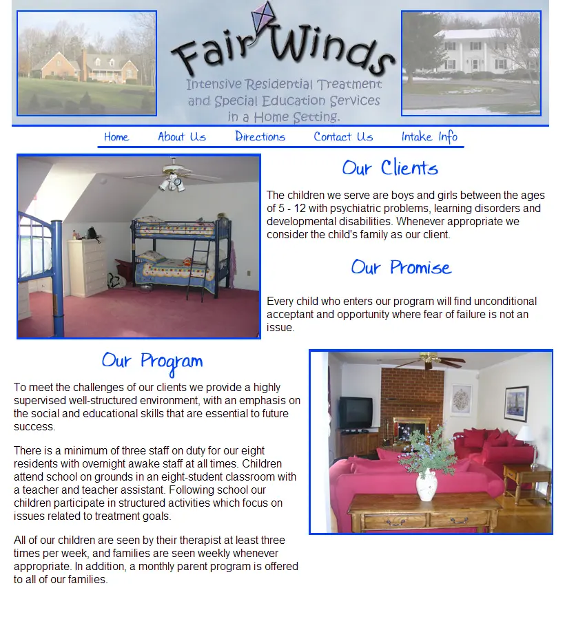 a Screenshot of the Fair Winds Website from 2006