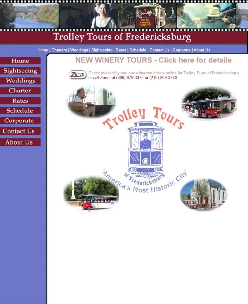 a Screenshot of the Trolley Tours of Fredericksburg Website from 2003