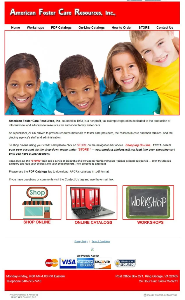 a Screenshot of American Foster Care Resources Inc. Website from 2018