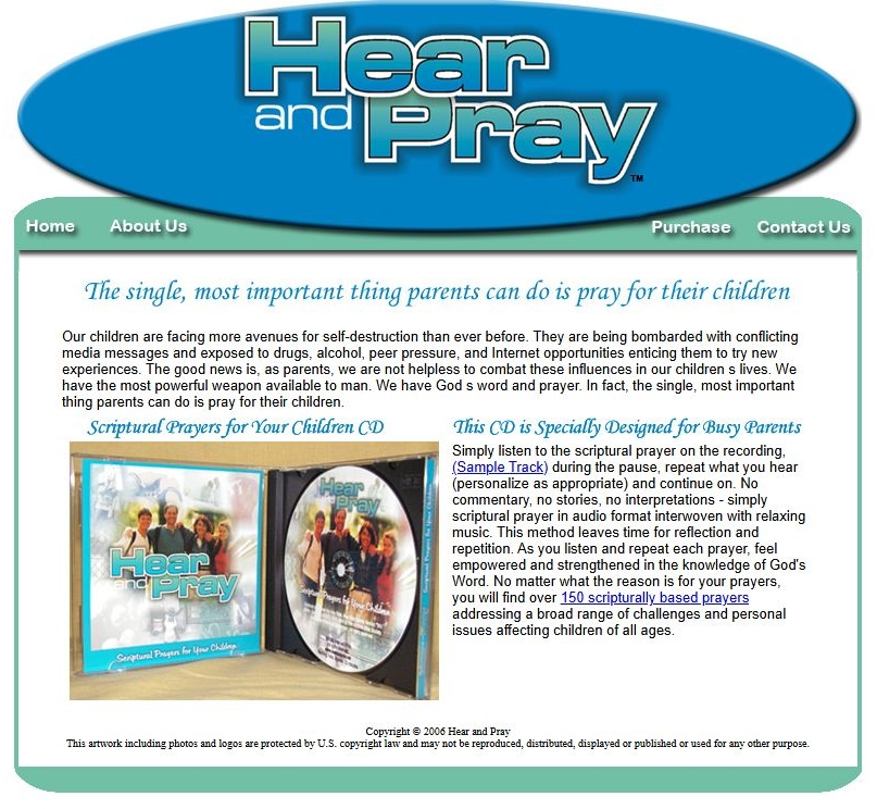 a Screenshot of Hear and Pray Website from 2008