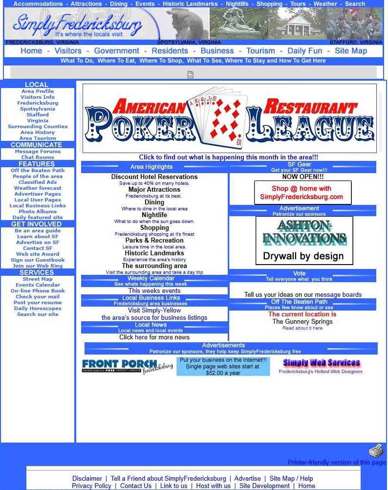 a Screenshot of the Simplyfredericksburg.com Website from 2004