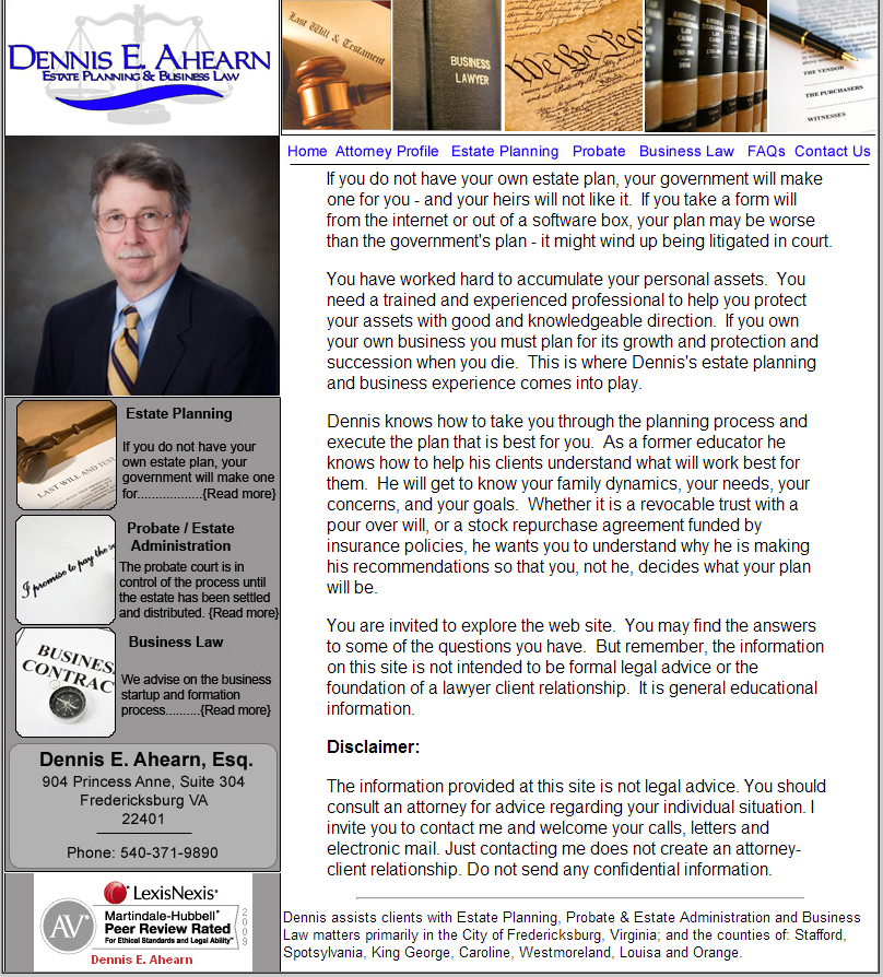a Screengrab of the Lawyer Dennis E Ahearn Homepage from 2010 - Designed by Simply Web Services of Fredericksburg, Va a Screengrab of the Lawyer Dennis E Ahearn Homepage from 2010 - Designed by Simply Web Services of Fredericksburg, Va
