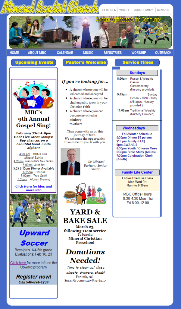 a Screengrab of the Mineral Baptist Church Homepage from 2008 - Designed by Simply Web Services of Fredericksburg, Va a Screengrab of the Mineral Baptist Church Homepage from 2008 - Designed by Simply Web Services of Fredericksburg, Va