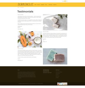 a Screengrab of the Sun Garden Soaps Testimonials Page from 2022 - Designed by Simply Web Services of Fredericksburg, Va a Screengrab of the Sun Garden Soaps Testimonials Page from 2022 - Designed by Simply Web Services of Fredericksburg, Va