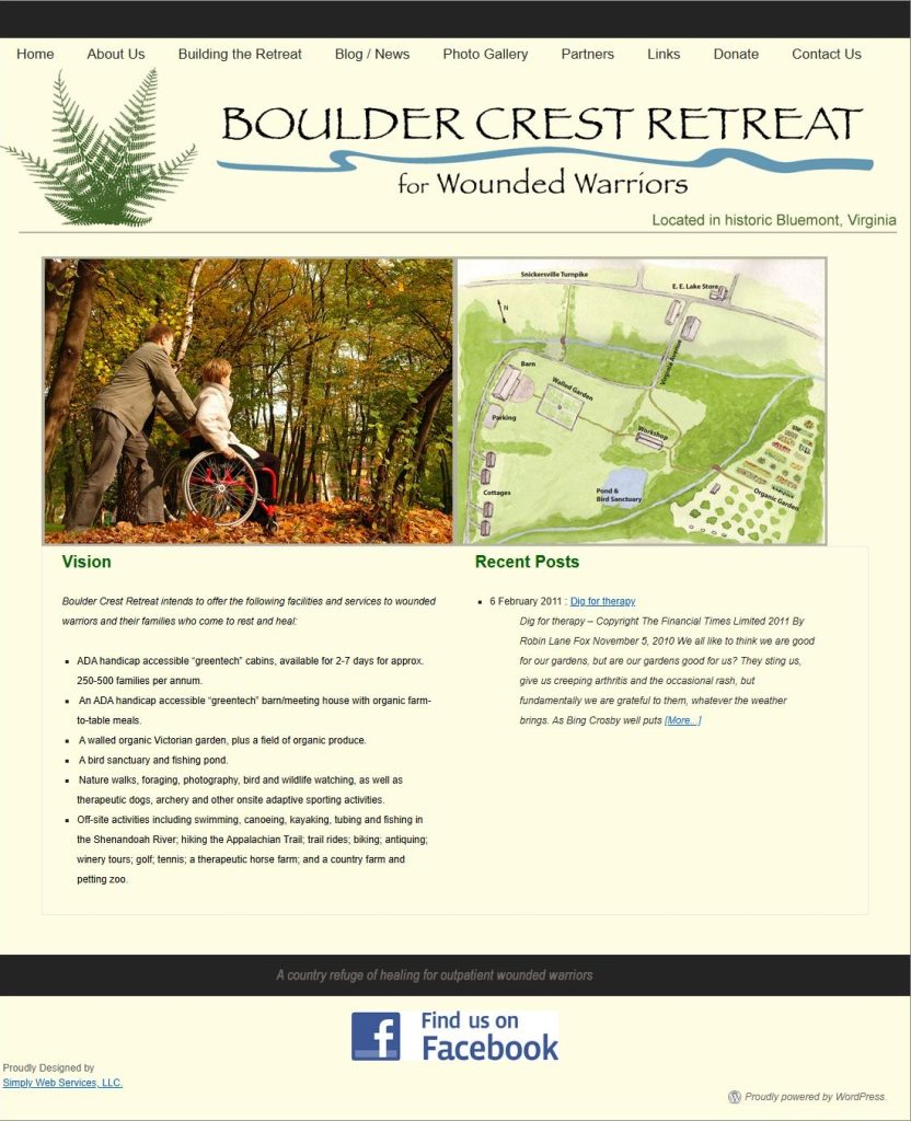 a Screengrab of the Boulder Crest Retreat Homepage from 2009 - Designed by Simply Web Services of Fredericksburg, Va